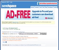 sendspace file upload window